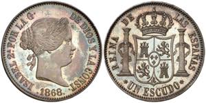 1868*1868. Isabel II. Madrid. 1 escudo. (AC. ... 