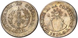 Ecuador. 1834. Quito. GJ. 1 real. (Kr. 13). ... 