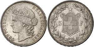 Suiza. 1889. B (Berna). 5 francos. (Kr. 34). ... 