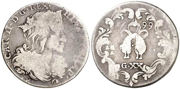 1699. Carlos II. Nápoles. AG/A. 1 tari / 20 ... 