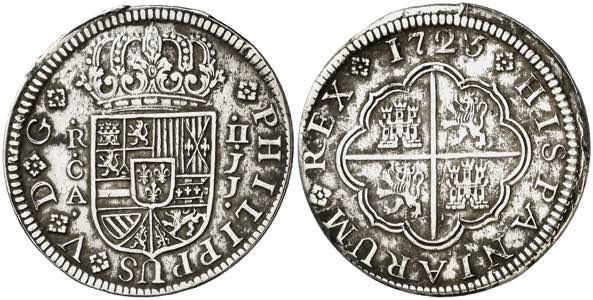 1725. Felipe V. Cuenca. JJ. 2 reales. (AC. ... 