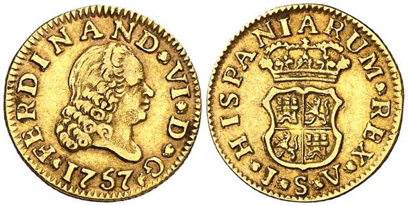 1757. Fernando VI. Sevilla. JV. 1/2 escudo. ... 