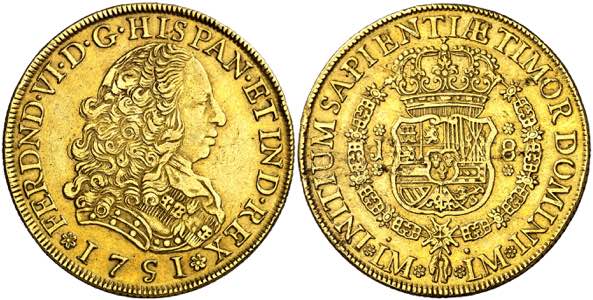 1751. Fernando VI. Lima. J. 8 escudos. (AC. ... 