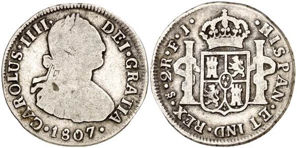 1807. Carlos IV. Santiago. FJ. 2 reales. ... 
