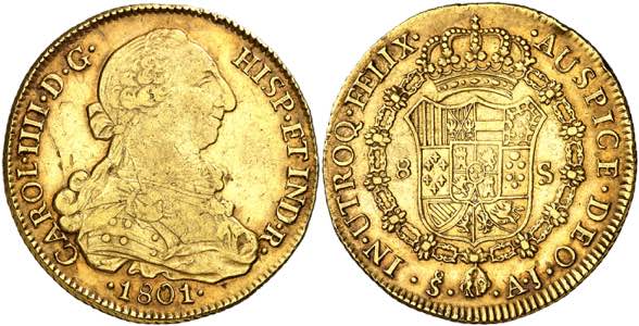 1801. Carlos IV. Santiago. AJ. 8 escudos. ... 