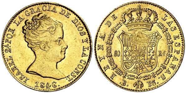 1846. Isabel II. Barcelona. PS. 80 reales. ... 