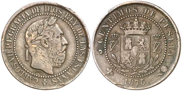 1875. Carlos VII, Pretendiente. Oñate. 5 ... 