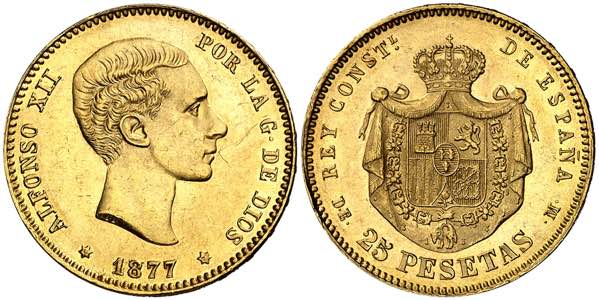 1877*187-. Alfonso XII. DEM. 25 pesetas. ... 