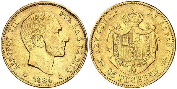 1884*1---. Alfonso XII. MSM/DEM. 25 pesetas. ... 