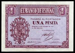 1937. Burgos. 1 peseta. (Ed. D26a) (Ed. ... 