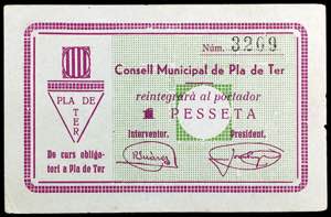 Pla de Ter, el. 1 peseta. (T. 2148a). Único ... 