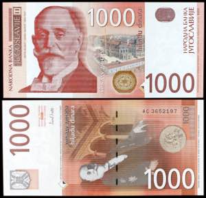 Yugoslavia. 2001. Banco Nacional. 1000 ... 