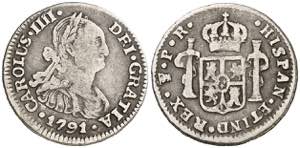 1791. Carlos IV. Potosí. PR. 1/2 real. (AC. ... 