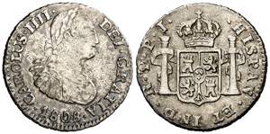 1808. Carlos IV. Potosí. PJ. 1/2 real. (AC. ... 