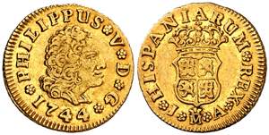 1744. Felipe V. Madrid. JA. 1/2 escudo. (AC. ... 