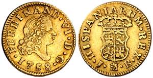 1758. Fernando VI. Madrid. JB. 1/2 escudo. ... 