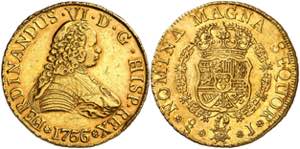 1756/5. Fernando VI. Santiago. J 8 escudos. ... 