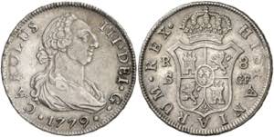 1779. Carlos III. Sevilla. CF. 8 reales. ... 