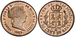 1859. Isabel II. Segovia. 10 céntimos de ... 