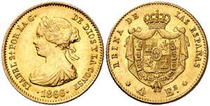 1866. Isabel II. Madrid. 4 escudos. (AC. ... 