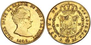 1845. Isabel II. Barcelona. PS. 80 reales. ... 