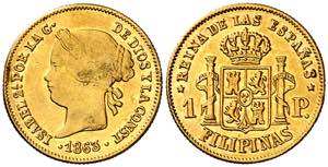 1863. Isabel II. Manila. 1 peso. (AC. 823). ... 