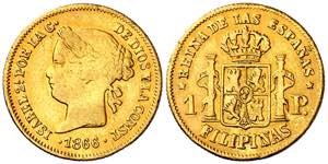 1866. Isabel II. Manila. 1 peso. (AC. 830). ... 