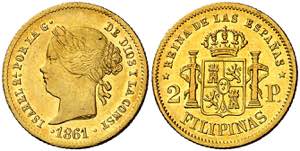 1861/0. Isabel II. Manila. 2 pesos. (AC. ... 