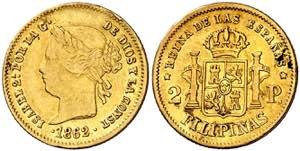 1862. Isabel II. Manila. 2 pesos. (AC. 838). ... 