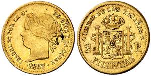 1863. Isabel II. Manila. 2 pesos. (AC. 841). ... 