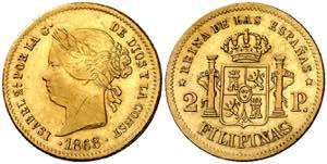 1868. Isabel II. Manila. 2 pesos. (AC. 850). ... 