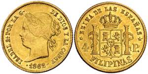 1862. Isabel II. Manila. 4 pesos. (AC. 854). ... 