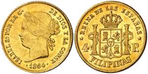 1864. Isabel II. Manila. 4 pesos. (AC. 858). ... 