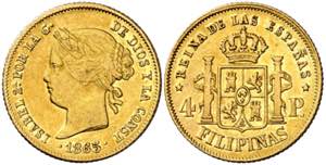 1865. Isabel II. Manila. 4 pesos. (AC. 859). ... 