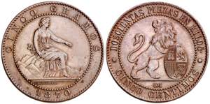 1870. Gobierno Provisional. OM. 5 céntimos. ... 