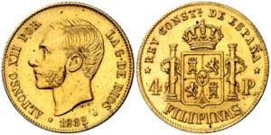 1882. Alfonso XII. Manila. 4 pesos. (AC. ... 
