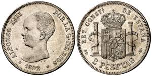 1892*--92. Alfonso XIII. PGM. 2 pesetas. ... 