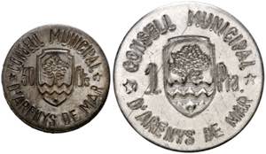 Arenys de Mar. 50 céntimos y 1 peseta. (AC. ... 