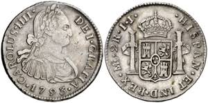 1793. Carlos IV. Lima. IJ. 2 reales. (AC. ... 