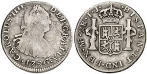 1796. Carlos IV. Lima. IJ. 2 reales. (AC. ... 