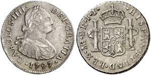 1797. Carlos IV. Lima. IJ. 2 reales. (AC. ... 