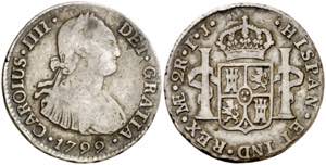 1799. Carlos IV. Lima. IJ. 2 reales. (AC. ... 