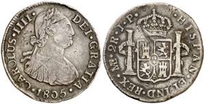 1805. Carlos IV. Lima. JP. 2 reales. (AC. ... 