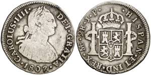 1807. Carlos IV. Lima. JP. 2 reales. (AC. ... 