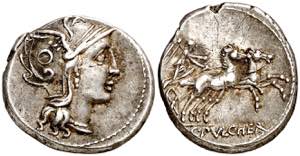 (hacia 110-109 a.C.). Gens Claudia. Denario. ... 