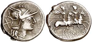 (hacia 189-180 a.C.). Gens Domitia. Denario. ... 