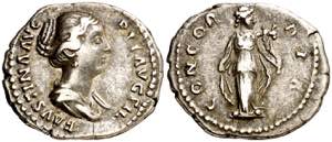 (154-156 d.C.). Faustina hija. Denario. ... 