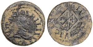 1611. Felipe III.  Vic. 1 diner. (AC. 55). ... 