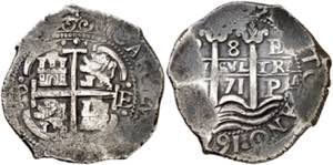 1671. Carlos II. Potosí. E. 8 reales. ... 