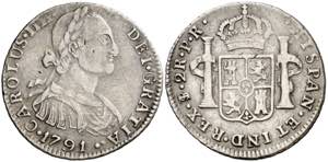 1791. Carlos IV. Potosí. PR. 2 reales. (AC. ... 